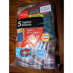Hanes Mens 5 Pack Tagless Boxers Plaid Tartan Comfort Flex Waistband 2XL 44-46